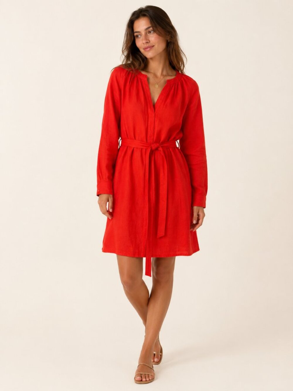 NWT J.Crew Cabana dress linen Red Arroyo size XS Long sleeves tie belt